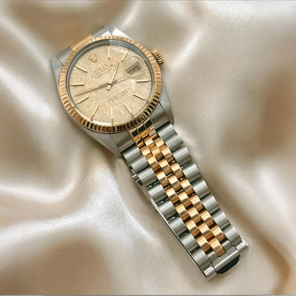 Authentic Rolex Datejust 36mm Champagne Linen Dial Unisex Watch 16013 - W/ Box